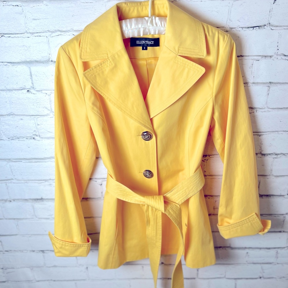 Ellen Tracy womens coat belted yellow size small